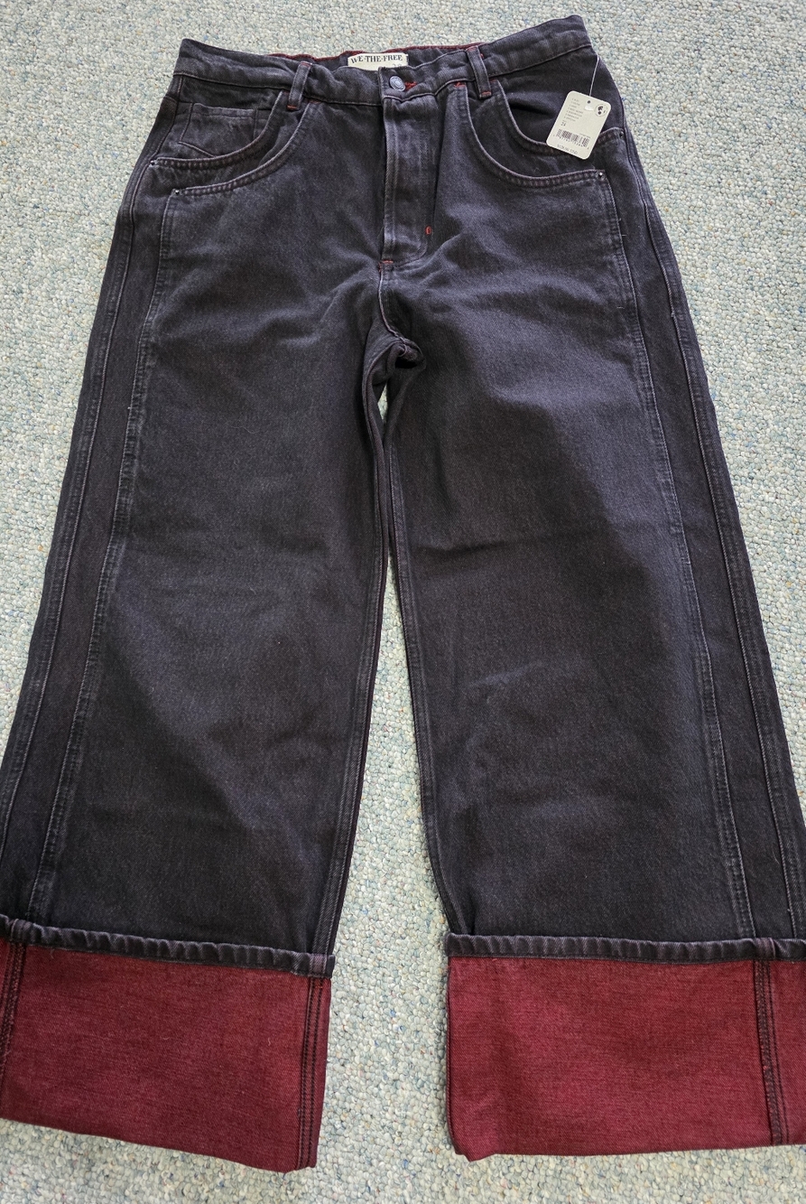 We The Free Final Countdown Black Denim Jeans with Red Stitching Detail